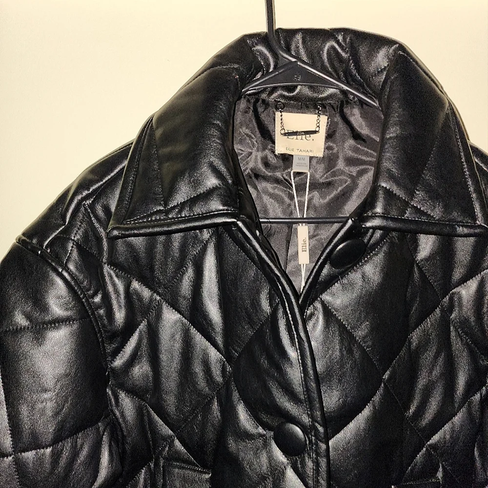 NWT Elie Tahari Faux Leather Quilted Jacket NWT - Picture 3 of 7